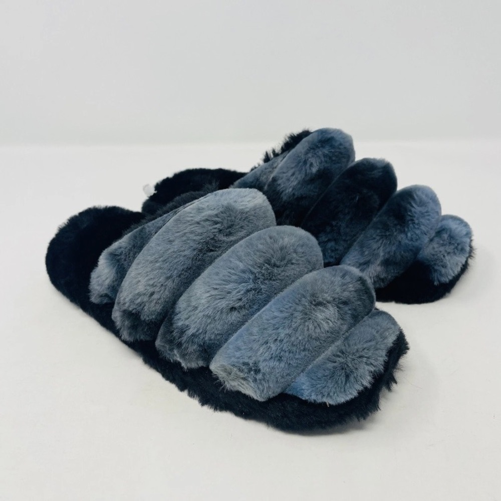 💜 Jenni Womens Stuffed Faux Fur Slip On Clog Slippers Blue Tie-dye Size:Lg/9-10